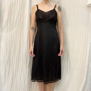 Black Lace Slip Dress Chemise Vintage 1970s NWT Size 36/Small